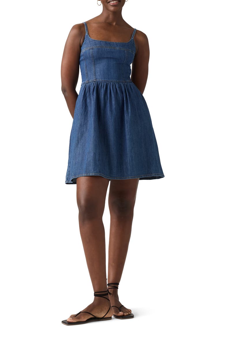 Jadine Denim Mini Dress, Main, color, UNTURNED STONE DRESS