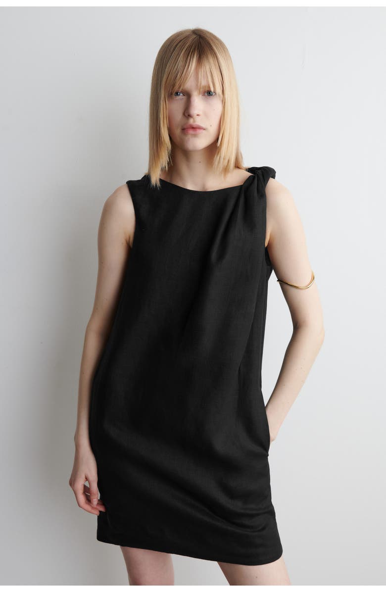 COS Twist-Detail Linen Mini Dress, Alternate, color, Black