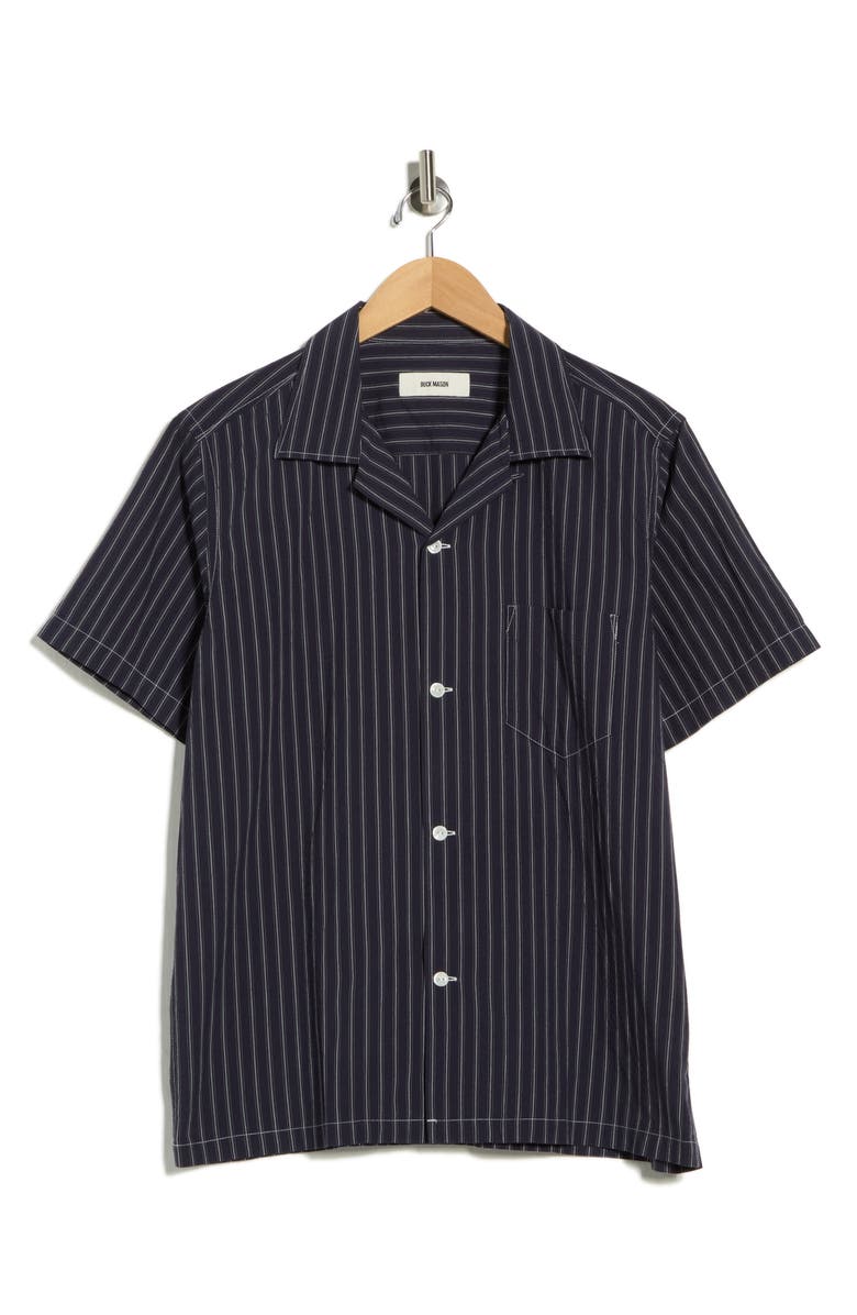 BUCK MASON Wornwell Camp Shirt, Alternate, color, Navy/ Natural Road Stripe