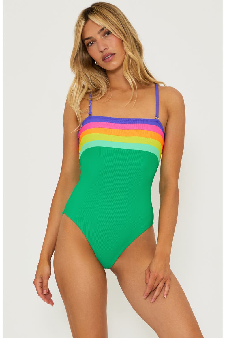 Jessa Stripe One-Piece Swimsuit, Alternate, color, TECHNICOLOR COLORBLOCK