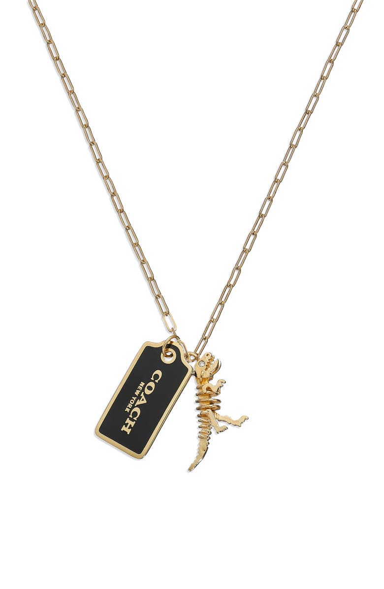 COACH Charm Necklace, Main, color, Black