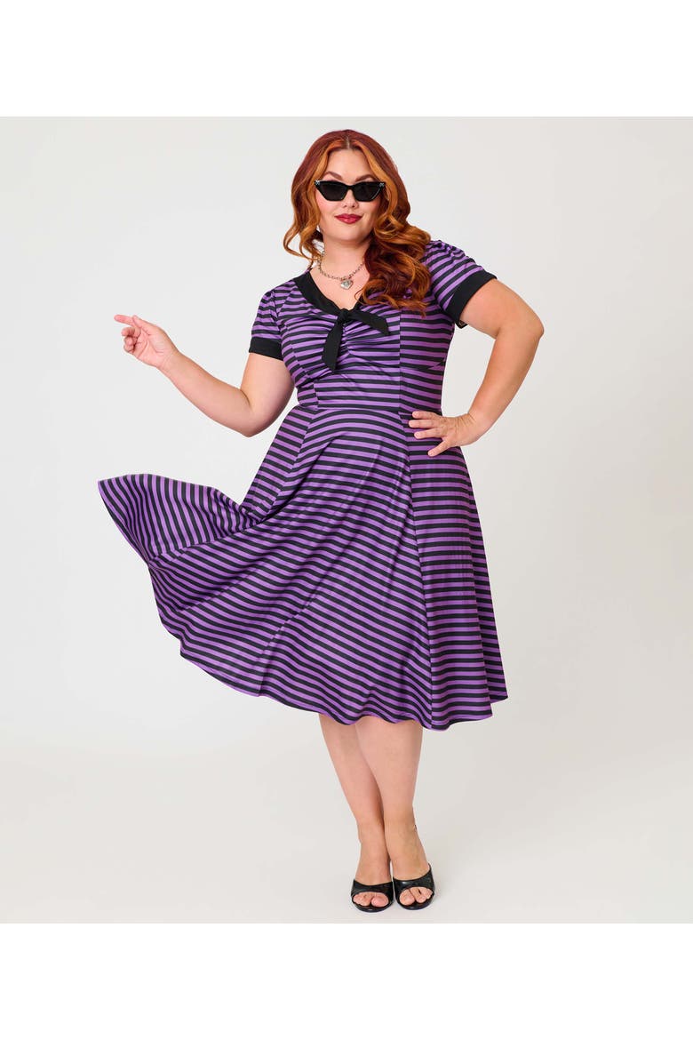 Plus Size Natalie Swing Dress, Alternate, color, Purple & Black Stripe