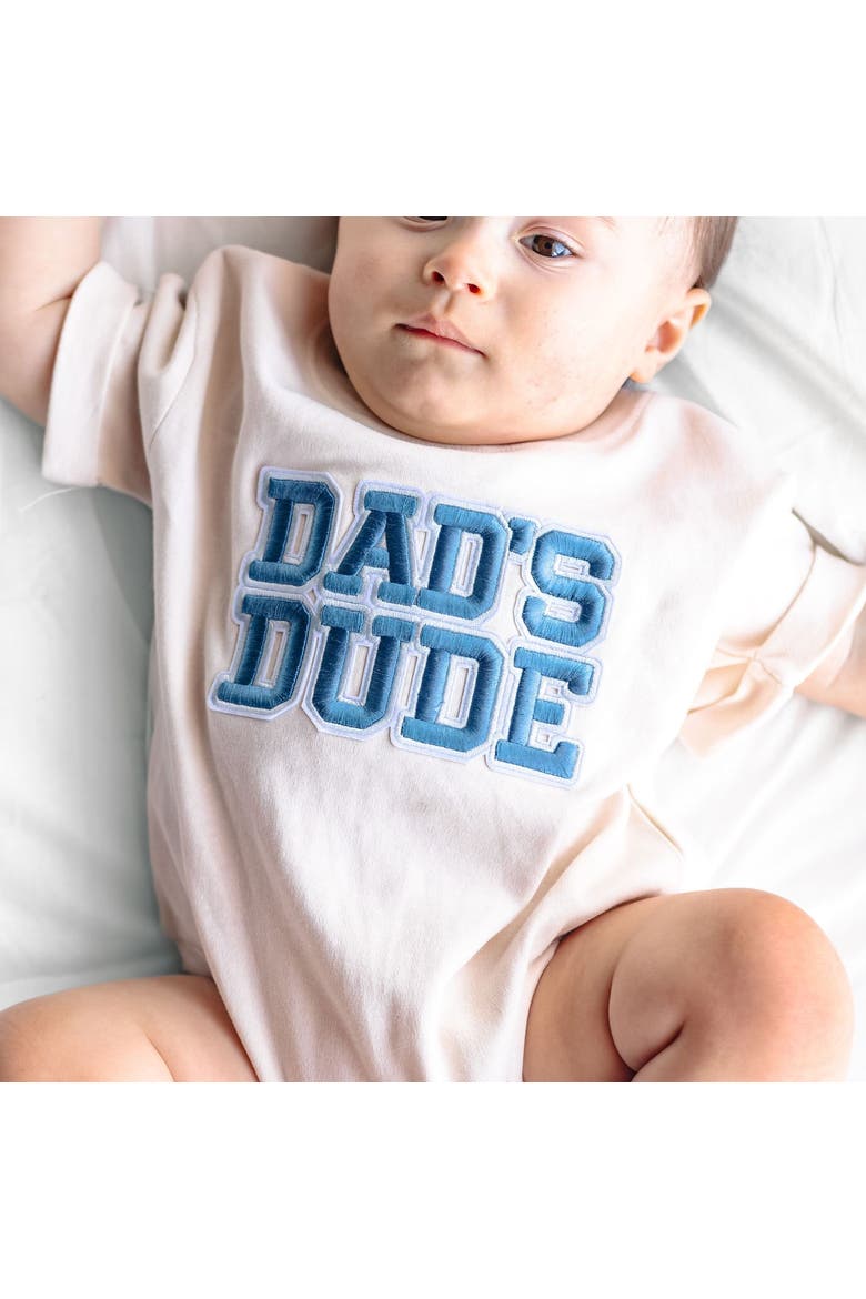 Dad's Dude Patch Short Sleeve Romper, Alternate, color, Natural