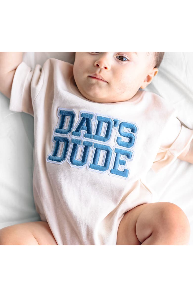 Sweet Wink Dad's Dude Patch Short Sleeve Romper, Alternate, color, Natural
