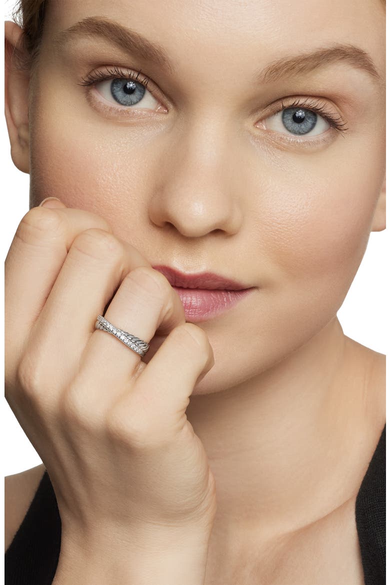 Crossover Ring with Diamonds, Alternate, color, SILVER