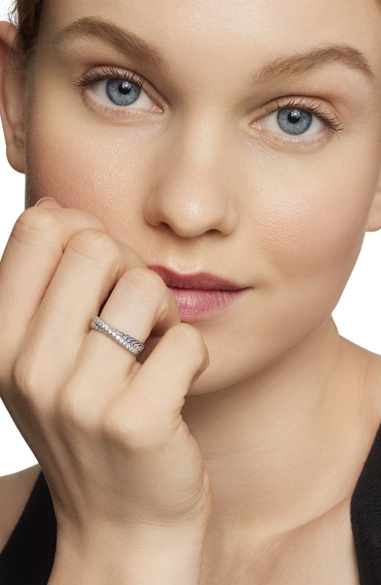 David Yurman Crossover Ring with Diamonds, Alternate, color, Silver