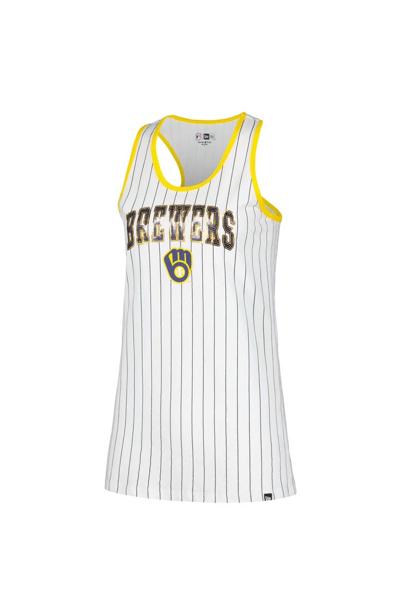 New Era Women's New Era White Milwaukee Brewers Sequin Pinstripe Racerback Tank Top, Alternate, color, 