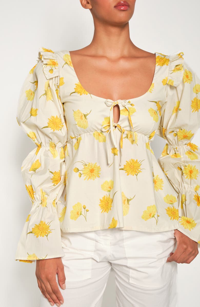 The Lulo Project Cielo Balloon Sleeve Cotton Top, Alternate, color, Maxi Daisy
