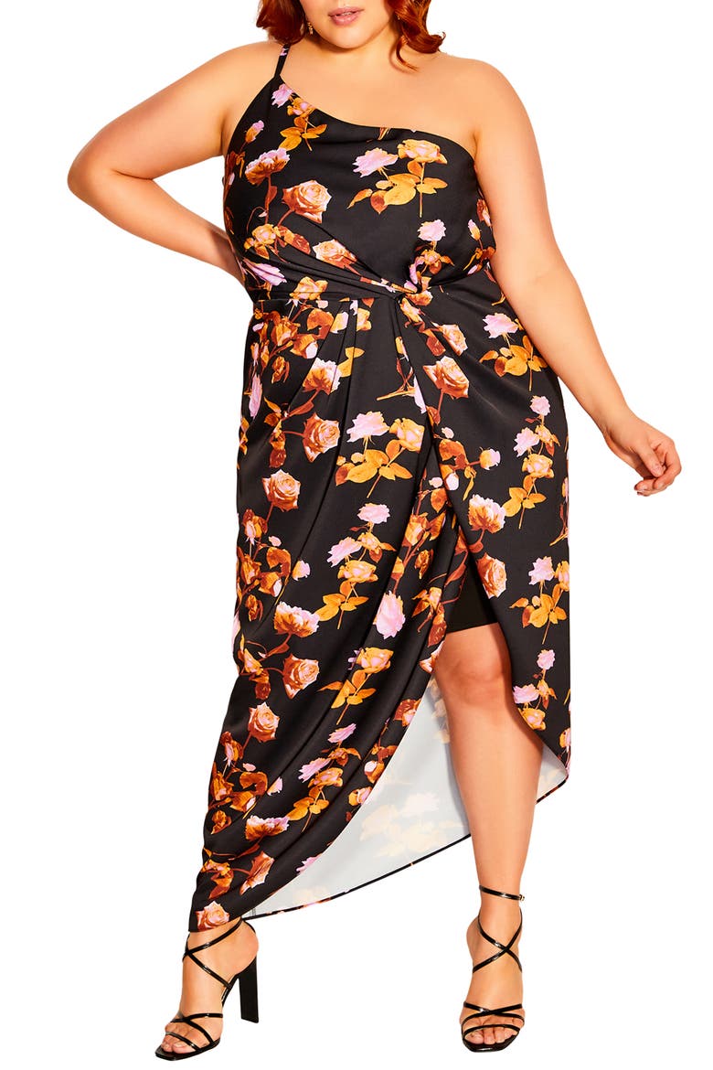 Vivid Floral One-Shoulder Dress, Main, color, PRINT