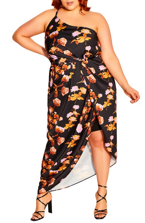 Vivid Floral One-Shoulder Dress (Plus)