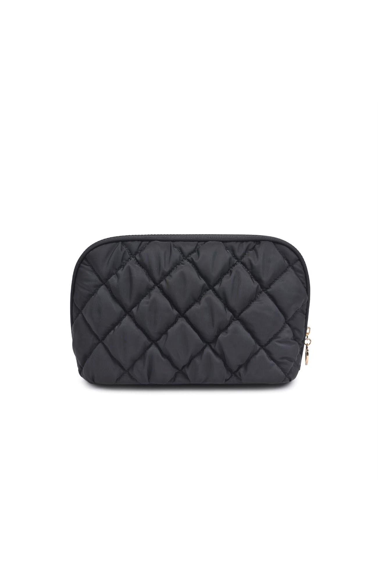 Cloud Kiss - Quilted Puffer Nylon Cosmetic & Travel Organizer Dome Pouch, Alternate, color, Black