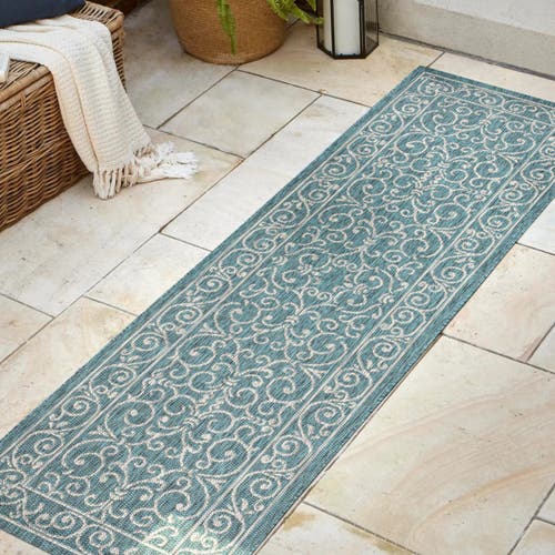 Jonathan Y Charleston Vintage Filigree Textured Weave Indoor/outdoor Area Rug In Teal/gray