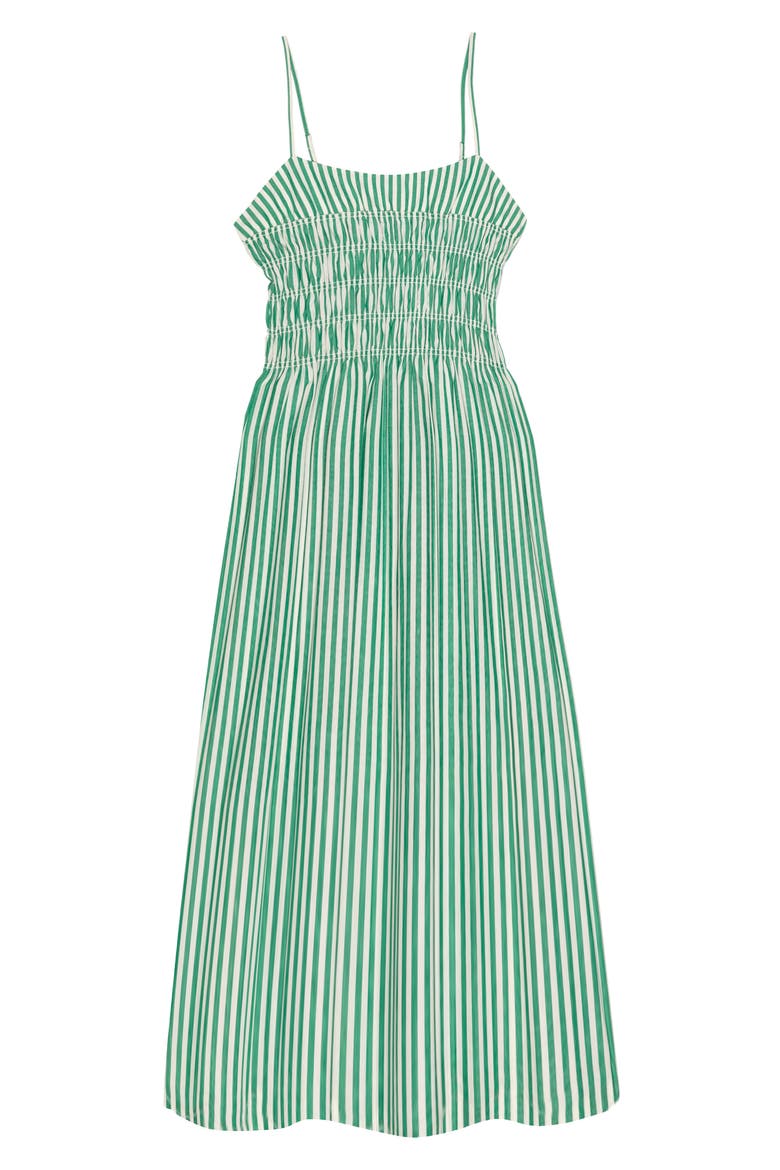 Primrose Stripe Smocked Bodice A-Line Dress, Alternate, color, EMERALD STRIPE