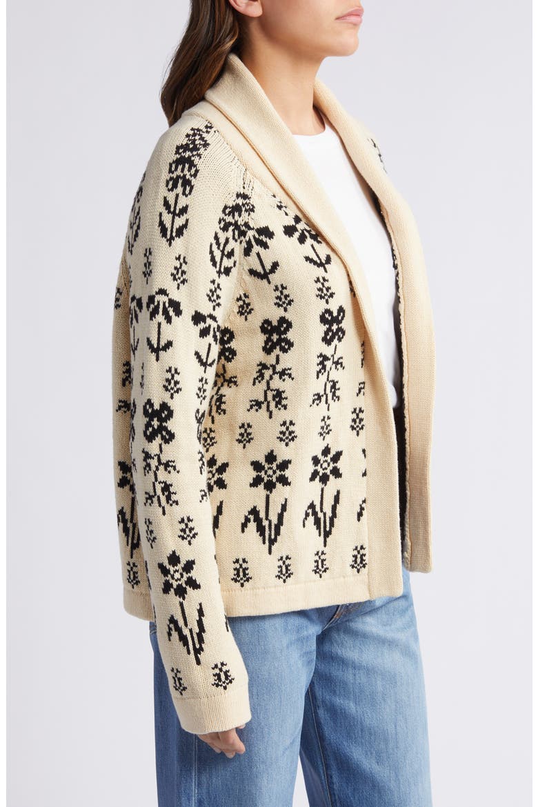 The Garden Lodge Shawl Collar Open Sweater, Alternate, color, CREAM/ BLACK