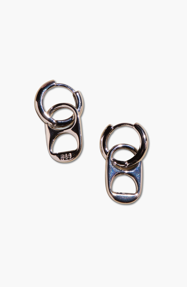 Nickel & Suede Soda Tab Huggies, Main, color, Silver