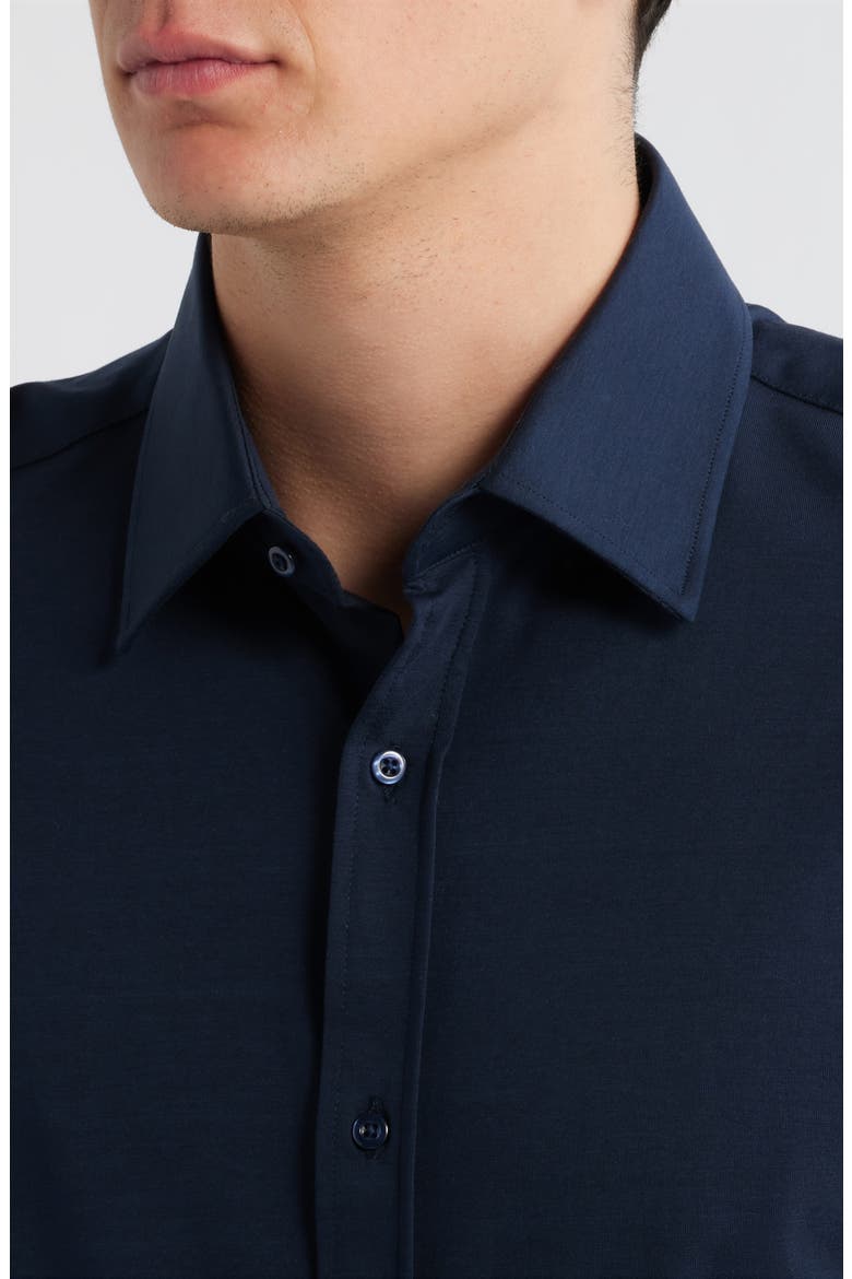 Modern Fit Solid Navy Knit Cotton Dress Shirt, Alternate, color, NAVY