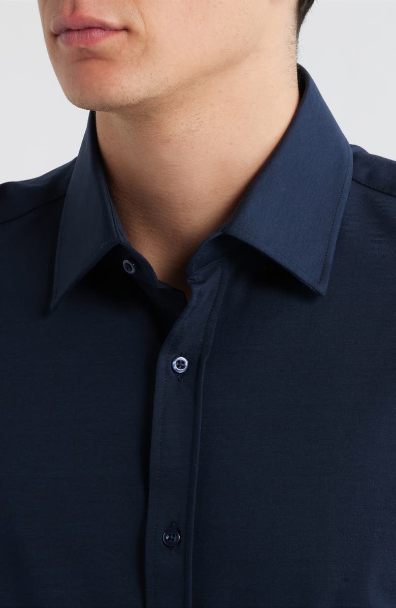 DANIEL HECHTER Modern Fit Solid Navy Knit Cotton Dress Shirt, Alternate, color, Navy