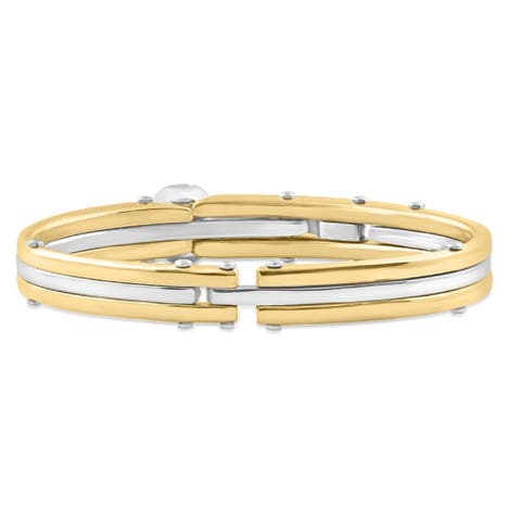Men's Steel And Bright Gold Latched 8" 10mm " Cuffed Bracelet