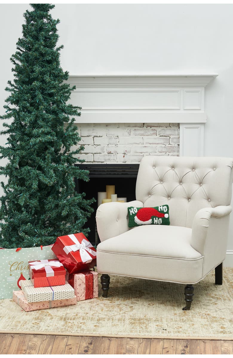 C&F Home "Ho, Ho, Ho" Santa Hat Hooked Petite Accent Pillow, 6" x 12", Alternate, color, Green