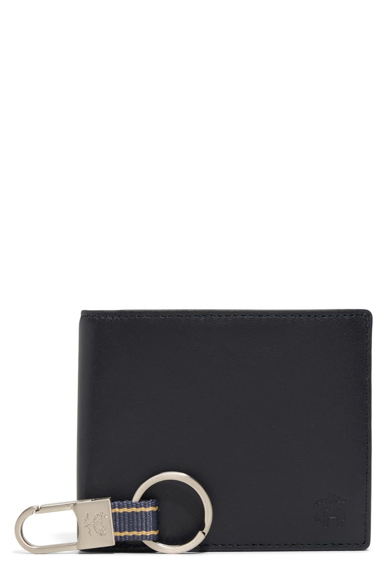 Leather Wallet & Key Chain Gift Set, Main, color, NAVY
