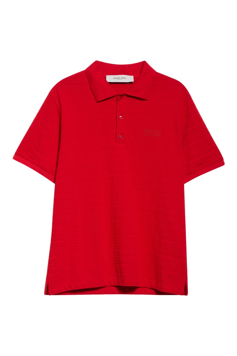 Journey Textured Stripe Cotton Piqué Polo, Alternate, color, HAUTE RED