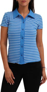 CYRUS Stripe Rib Button-Up Knit Top