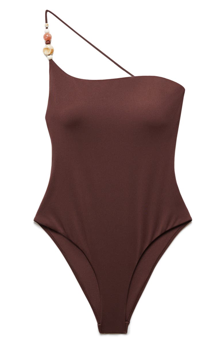 MANGO Milena Strappy One-Shoulder One-Piece Swimsuit, Alternate, color, Dark Brown