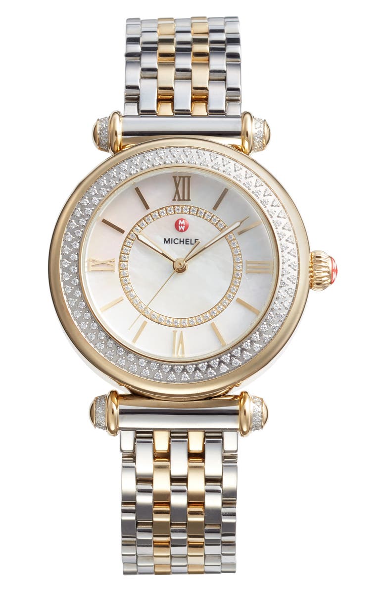 MICHELE Caber Diamond Bracelet Watch, 35mm, Main, color, 