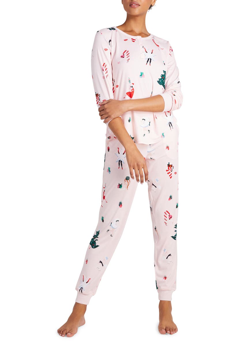 Kate Spade New York print henley long pajamas, Main, color, Pk/ Multi
