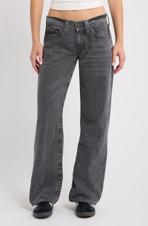 Kayla Print Pinstripe Low Rise Wide Leg Jeans