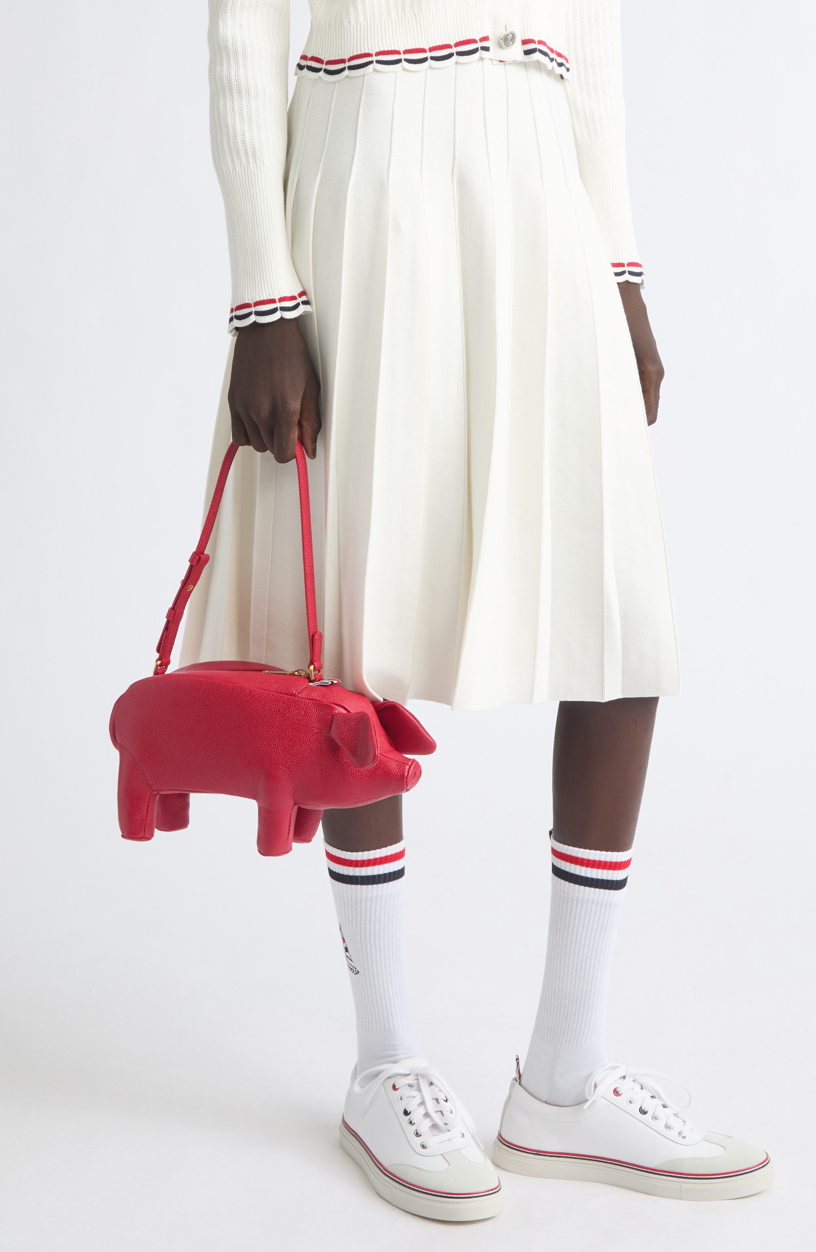Baby Pig Pebbled Leather Shoulder Bag, Alternate, color, RED