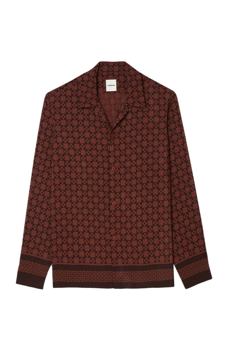 SANDRO Square cross long sleeve shirt, Alternate, color, Cognac