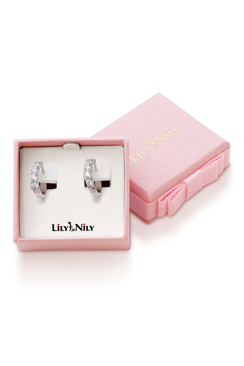 Kids' Cubic Zirconia Hoop Earrings, Alternate, color, SILVER