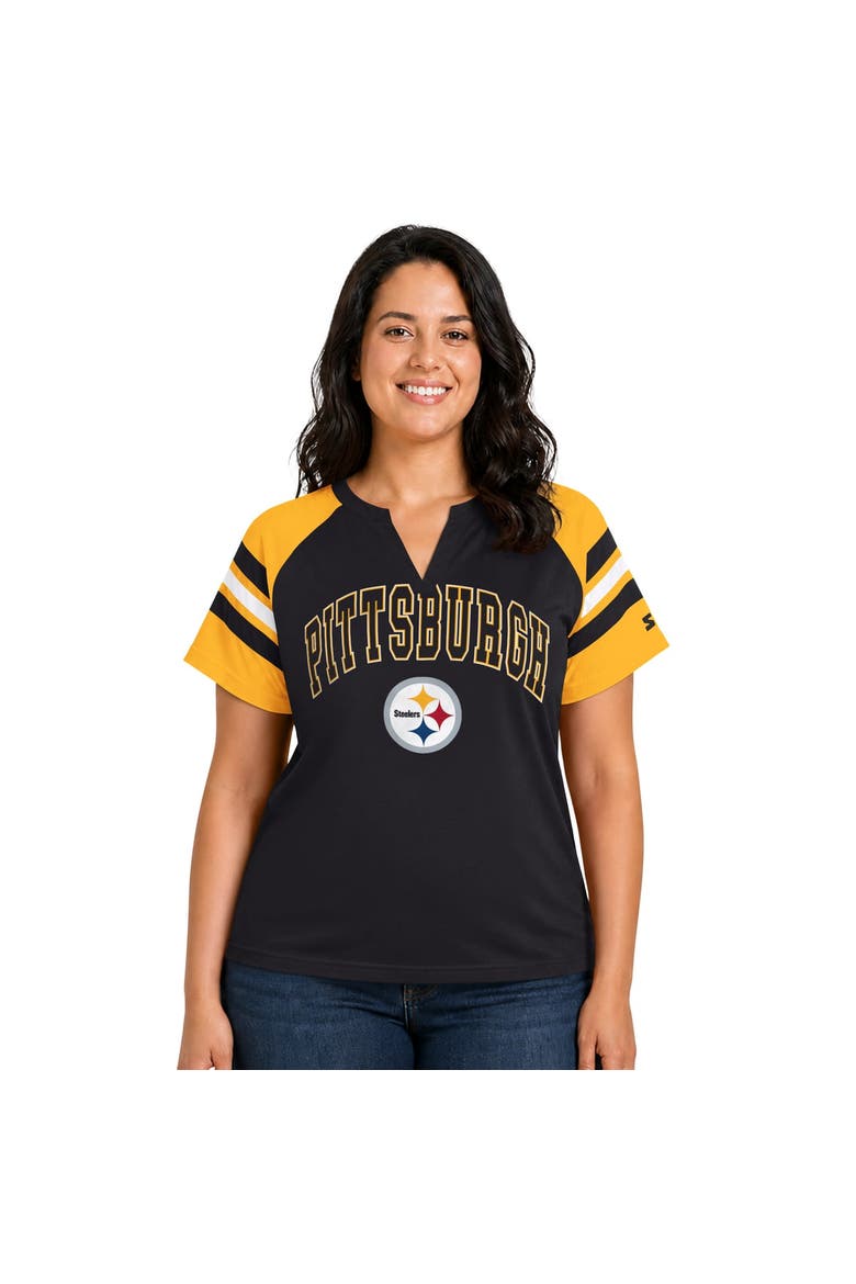 Women's Starter  Black Pittsburgh Steelers Plus Size Game On Notch Neck Raglan T-Shirt, Main, color, Black