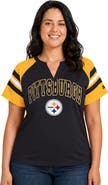 STARTER Women's Starter  Black Pittsburgh Steelers Plus Size Game On Notch Neck Raglan T-Shirt