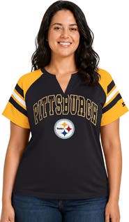 STARTER Women's Starter  Black Pittsburgh Steelers Plus Size Game On Notch Neck Raglan T-Shirt