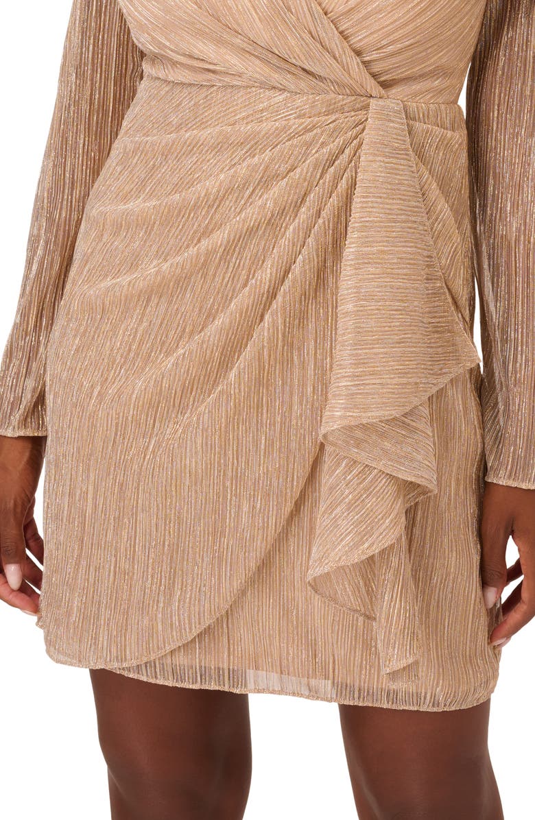 Adrianna Papell Draped Metallic Long Sleeve Mesh Faux Wrap Dress, Alternate, color, 