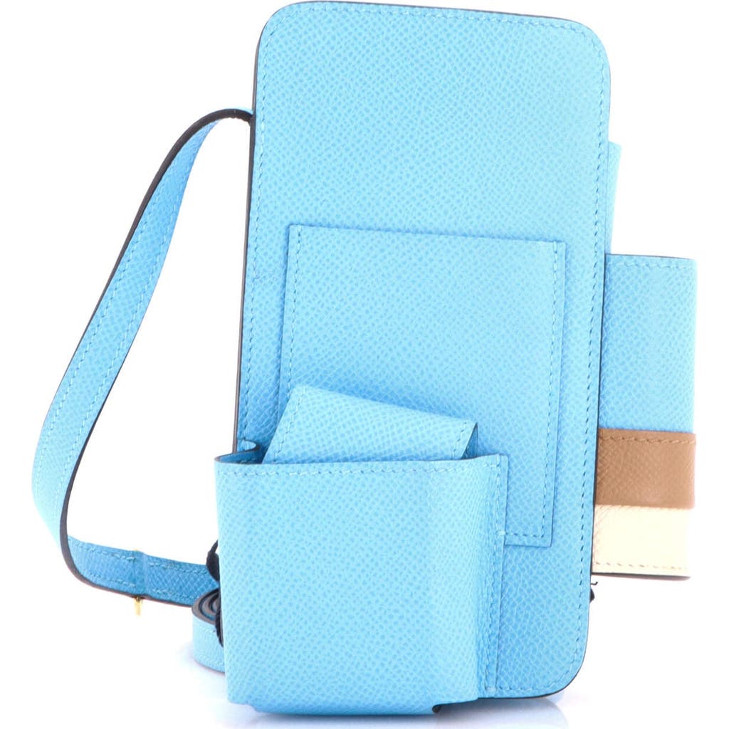 Pre-owned Hermes Hermes Hermesway Phone Case Crossbody Bag Epsom In Blue