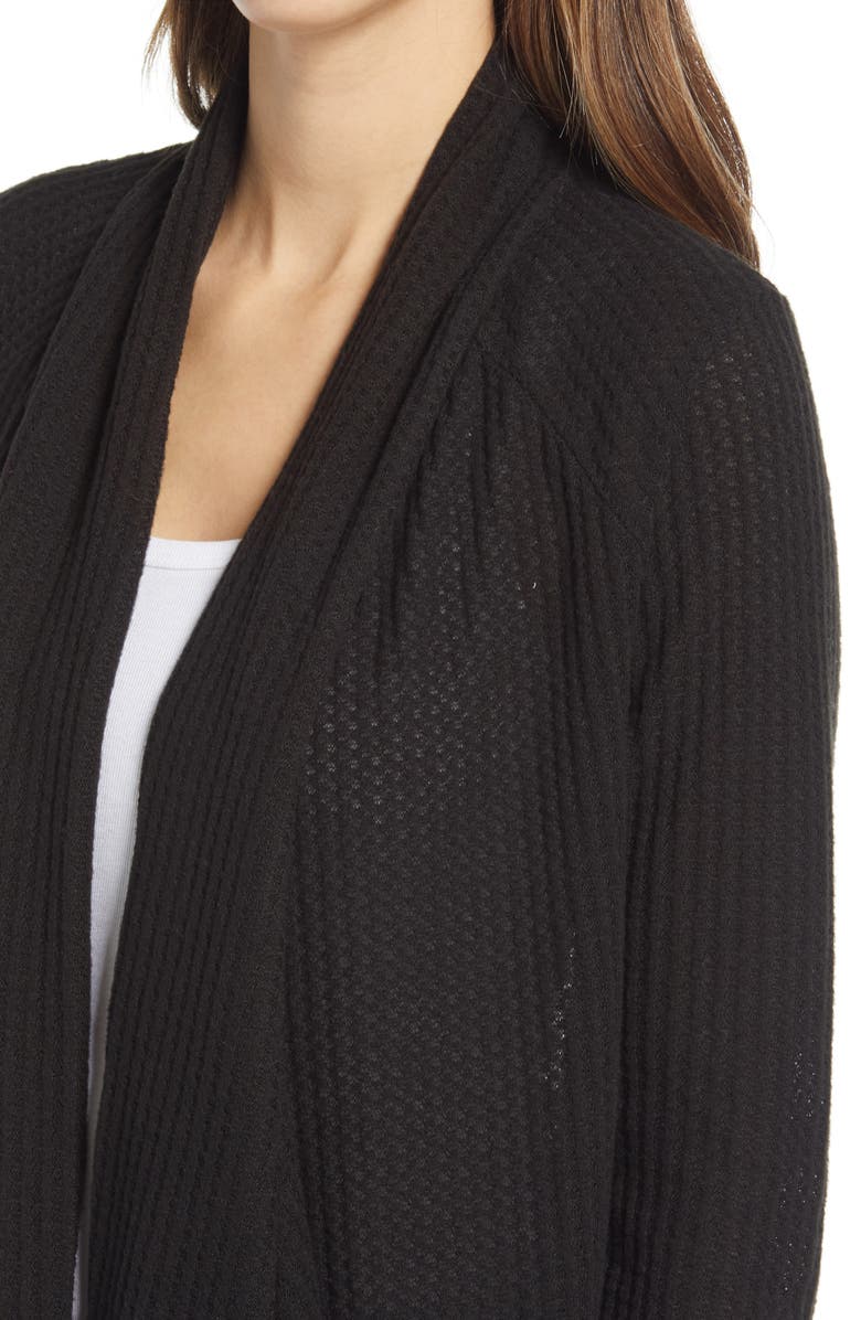 Bobeau Waffle Knit Drape Front Cardigan, Alternate, color, 