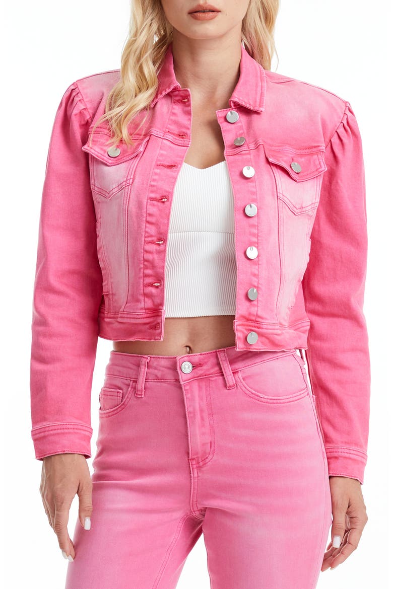 Puff Shoulder Crop Denim Jacket, Main, color, RAZ
