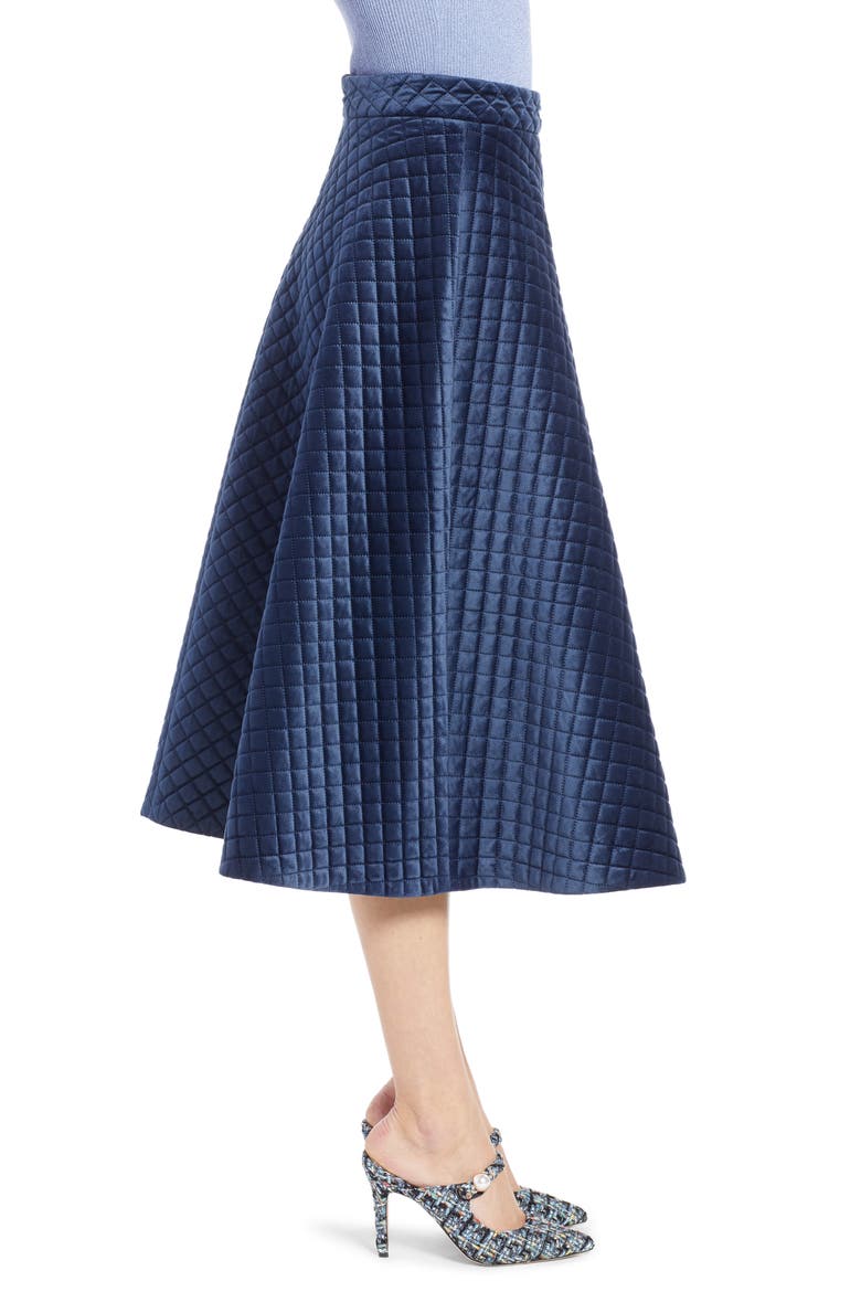x Atlantic-Pacific Quilted Velour Circle Midi Skirt, Alternate, color, NAVY BLAZER