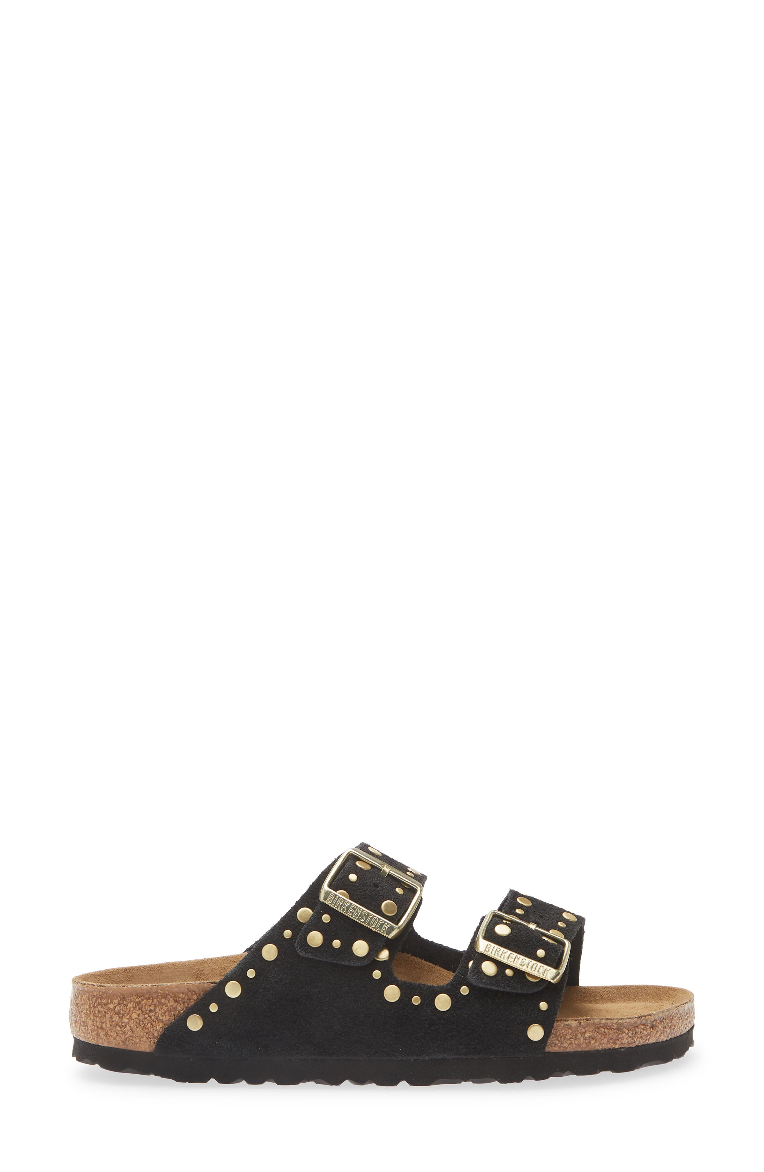 Birkenstock Arizona Rivets Studded Slide Sandal, Alternate, color, Black Suede