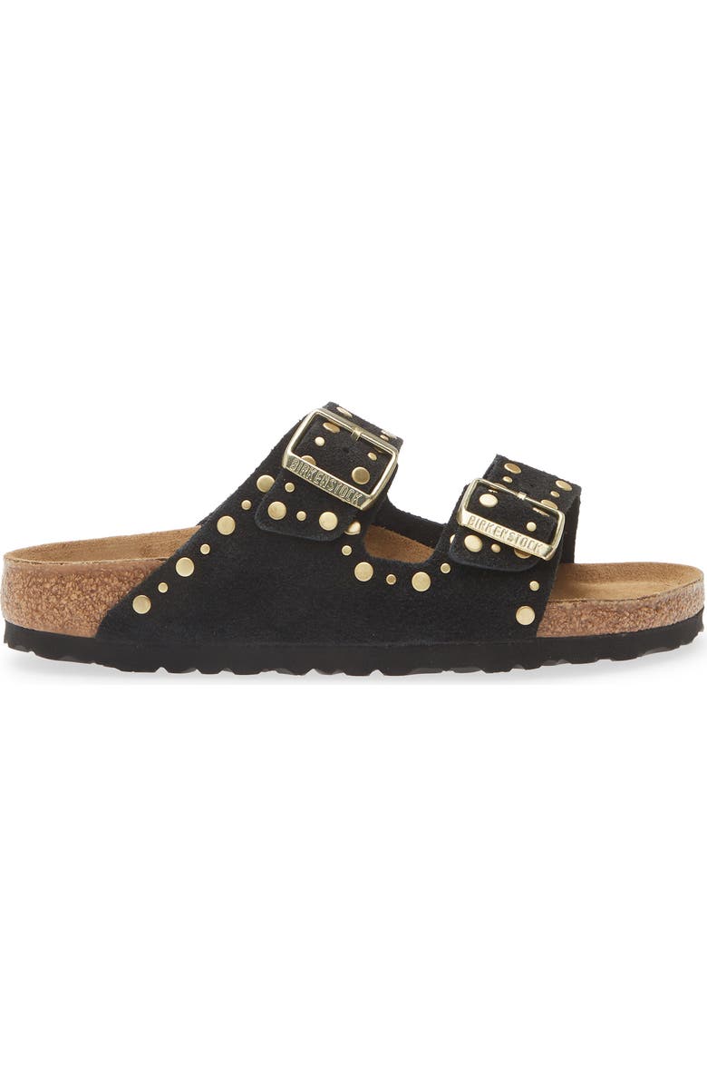 Birkenstock Arizona Rivets Studded Slide Sandal, Alternate, color, Black Suede