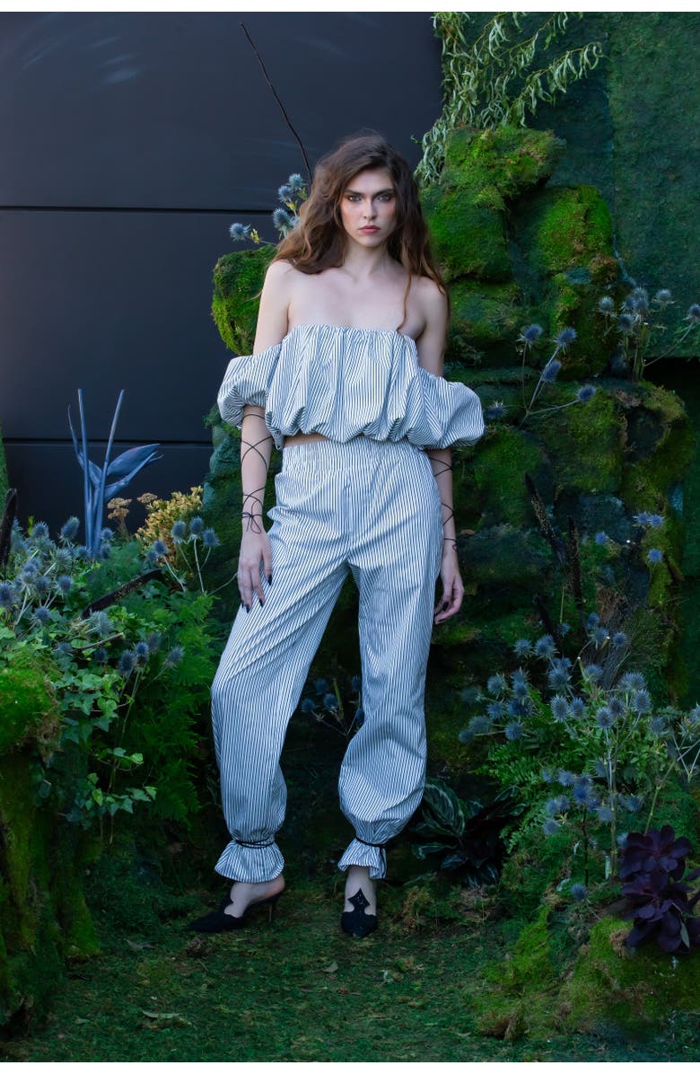 Contessa Mills Thomasin Relaxed Striped Cotton Ankle-Tie Pants, Alternate, color, Black-White