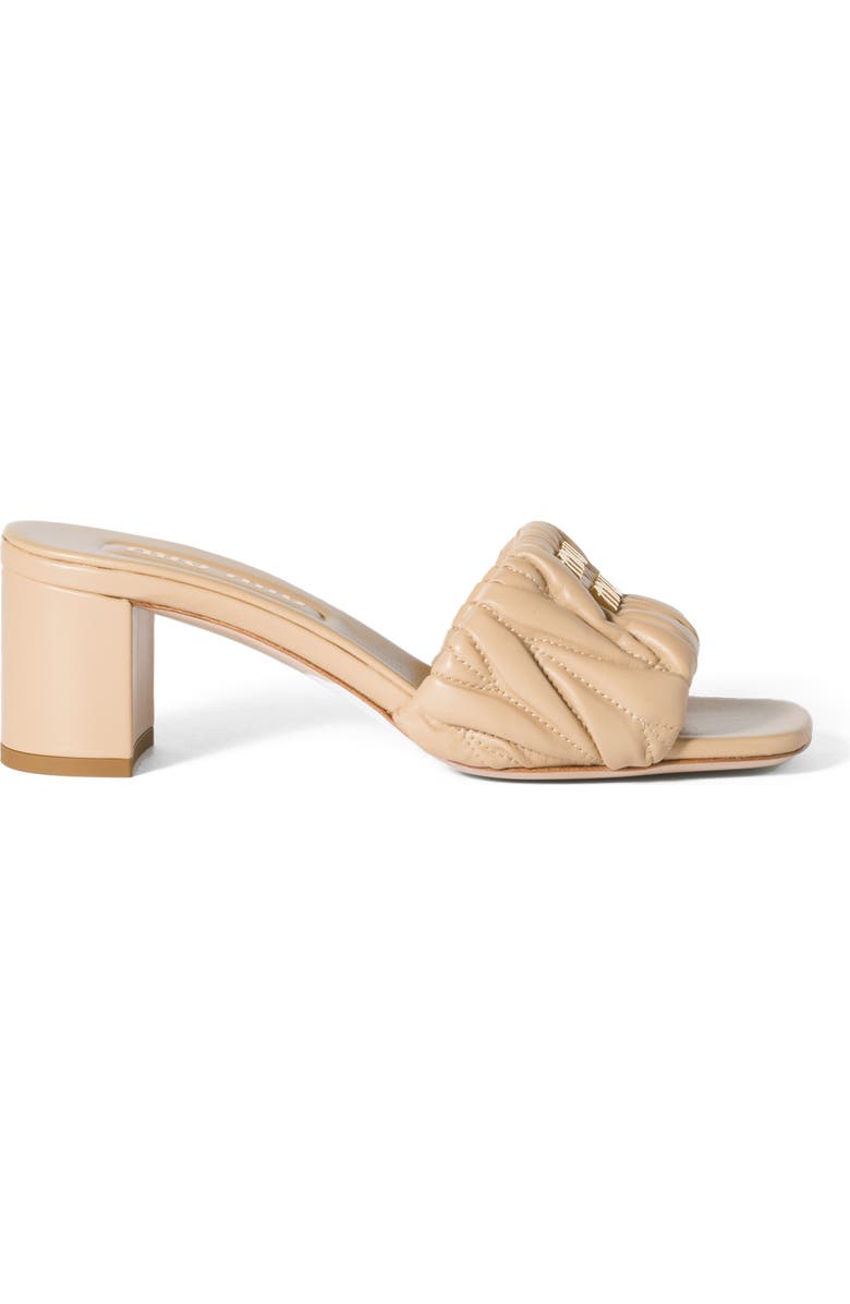 Miu Miu Matelassé Block Heel Slide Sandal, Alternate, color, Sabbia