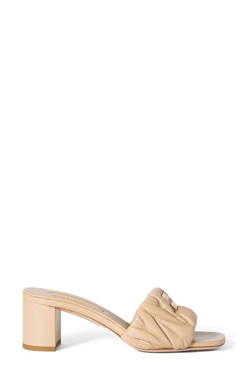 Shop Miu Miu Matelassé Block Heel Slide Sandal In Sabbia