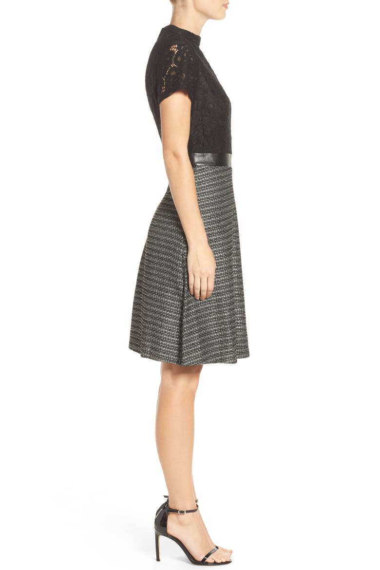 Fit & Flare Dress, Alternate, color, BLACK/ IVORY