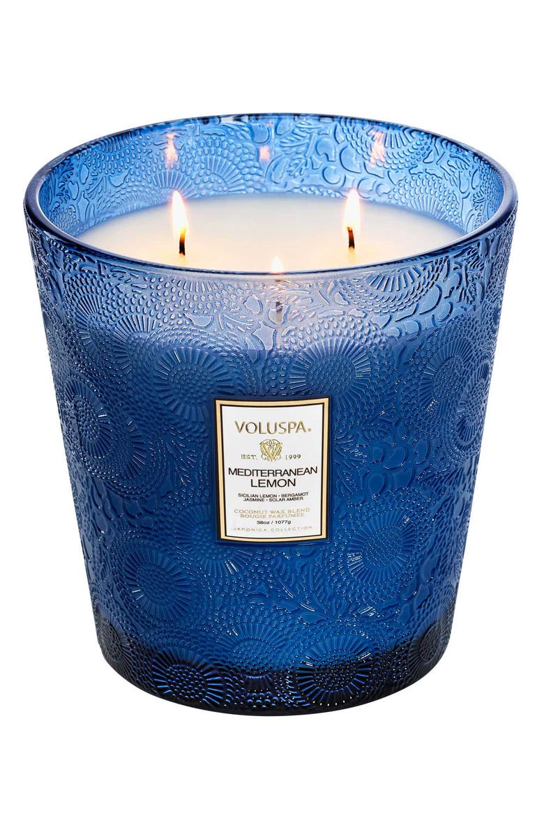 Voluspa Mediterranean Lemon Three-Wick Hearth Candle, Main, color,