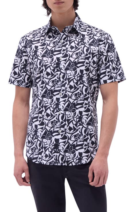Orson Floral Short Sleeve Stretch Cotton Button-Up Shirt