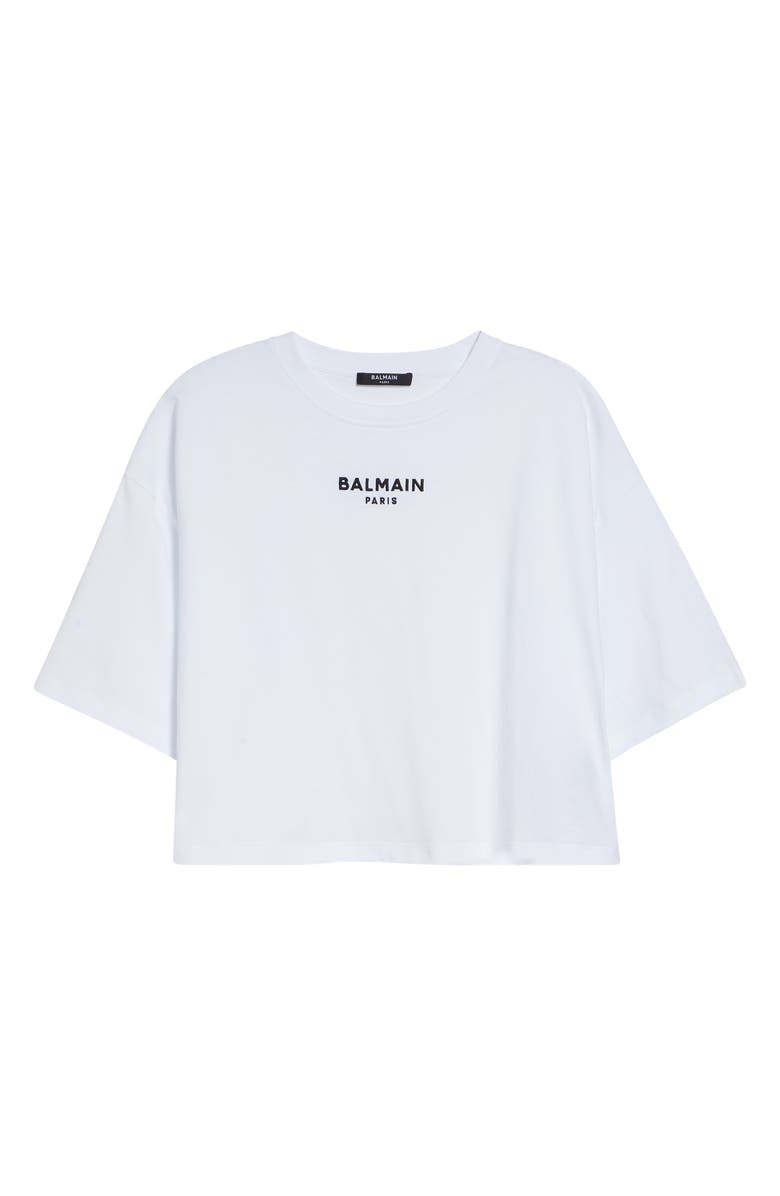 Balmain Crop Embroidered Balmain Paris Cotton T-Shirt, Main, color, Gab White/ Blk